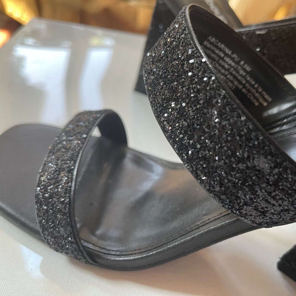Ladies Black Glitter Mules